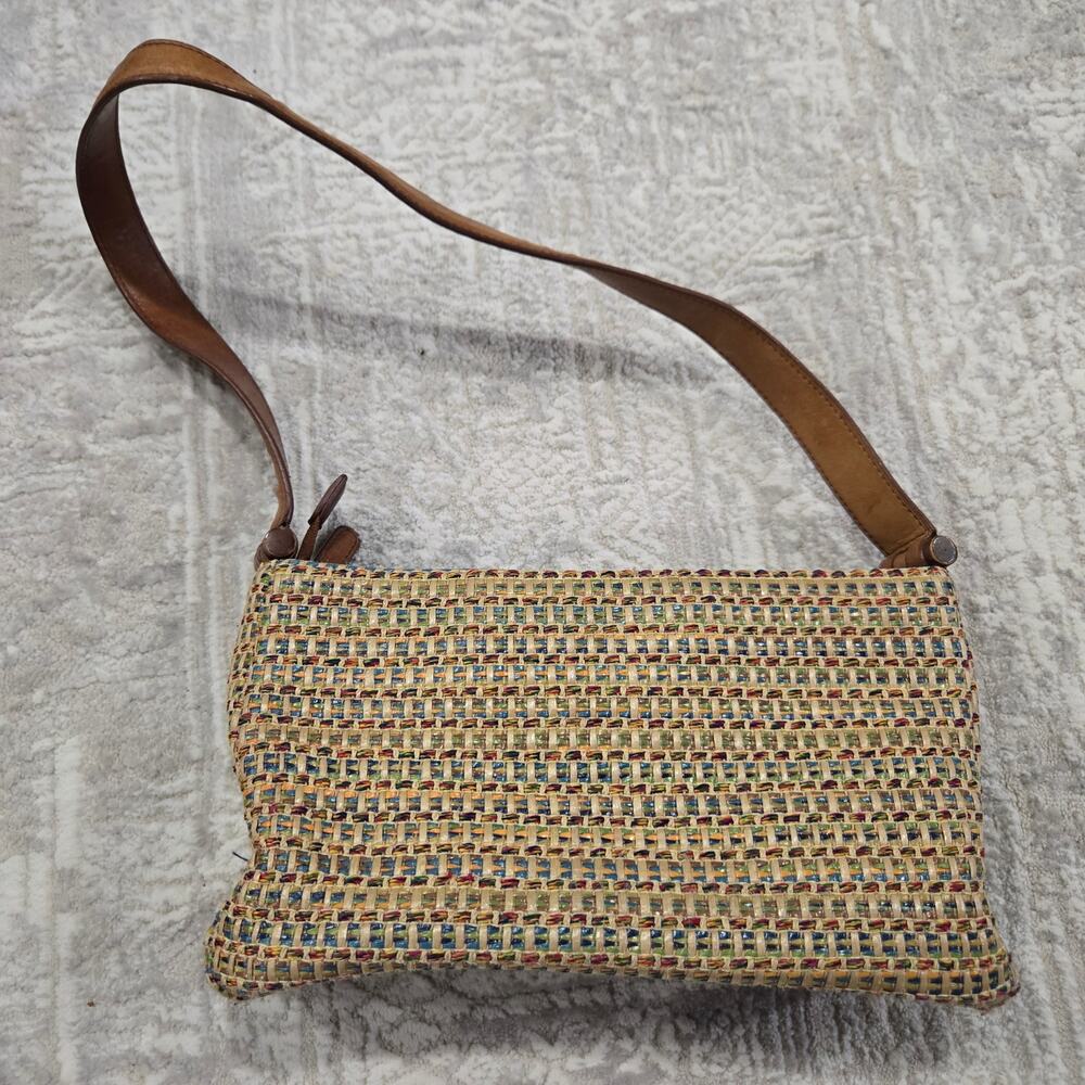 Vintage 90s Fossil Small Shoulder Bag Purse Woven Brown Leather Y2K